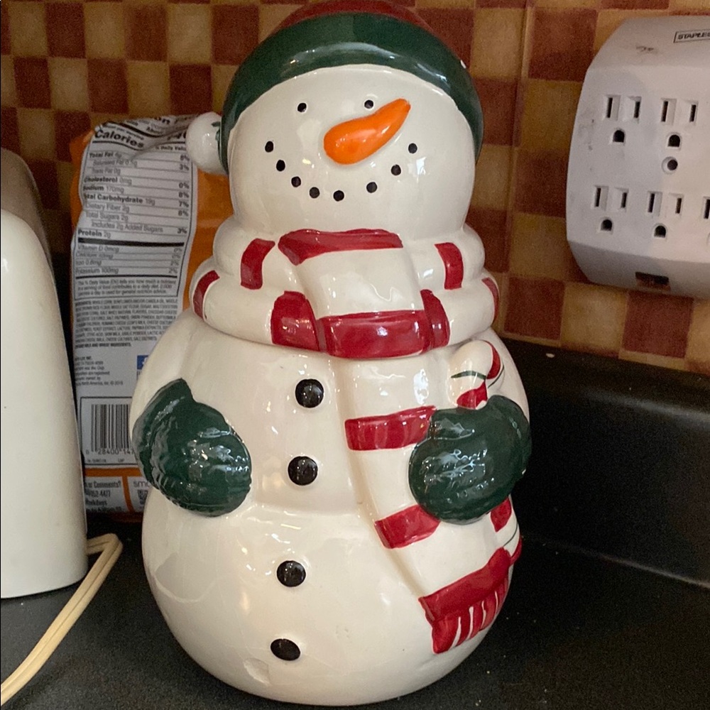 Festive Snowman Cookie Jar - Red and Green